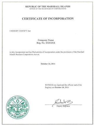 marshall islands certificate of incorporation