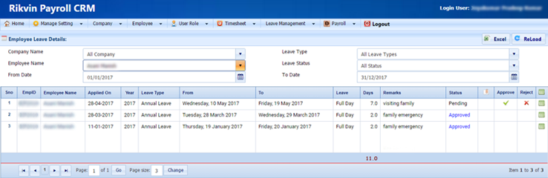 rikvin payroll crm leave details