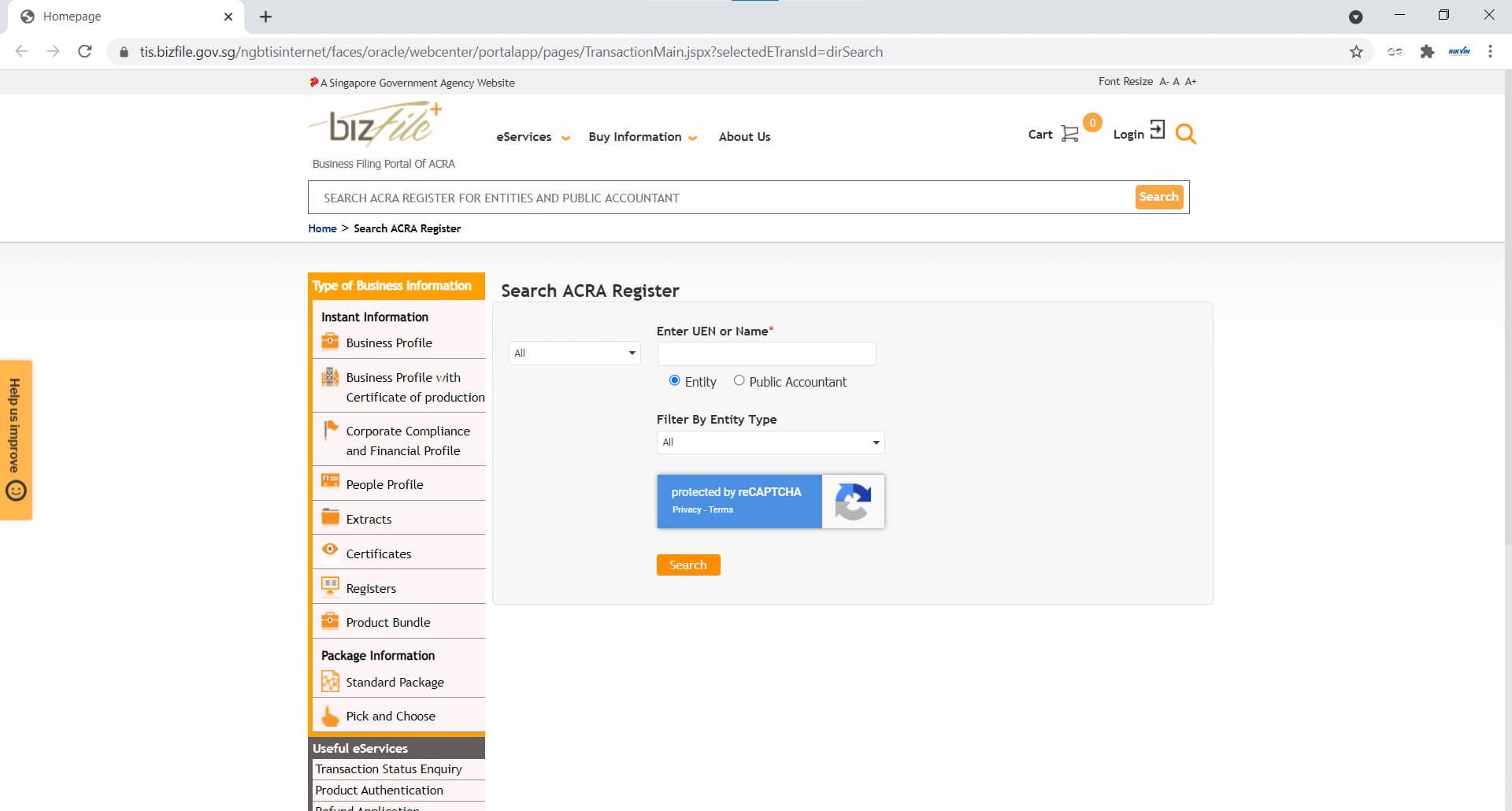 ACRA’s company search tool