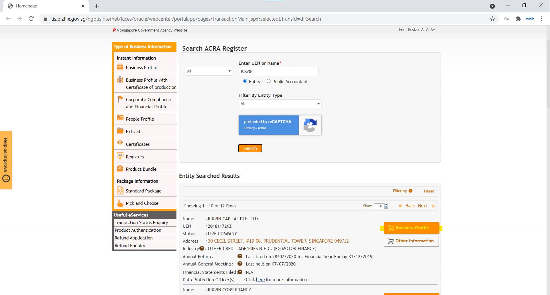 ACRA’s business profile function
