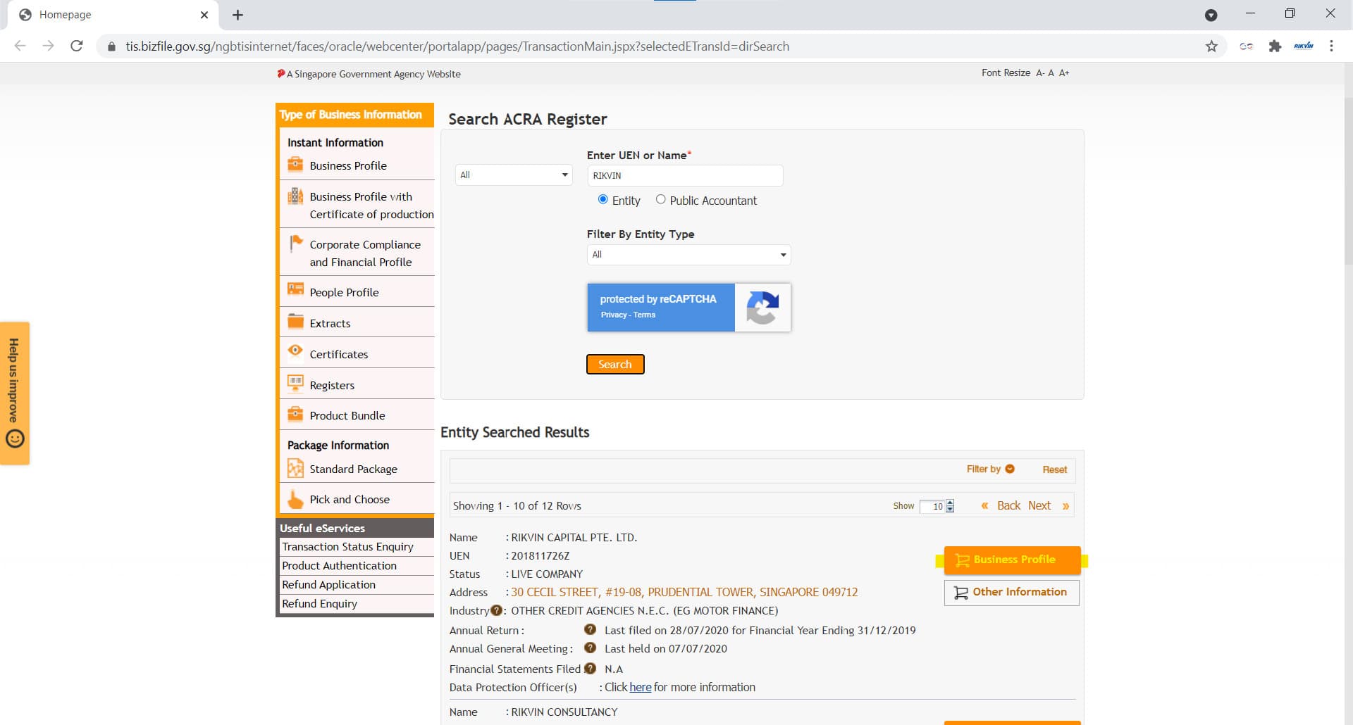 ACRA’s business profile function